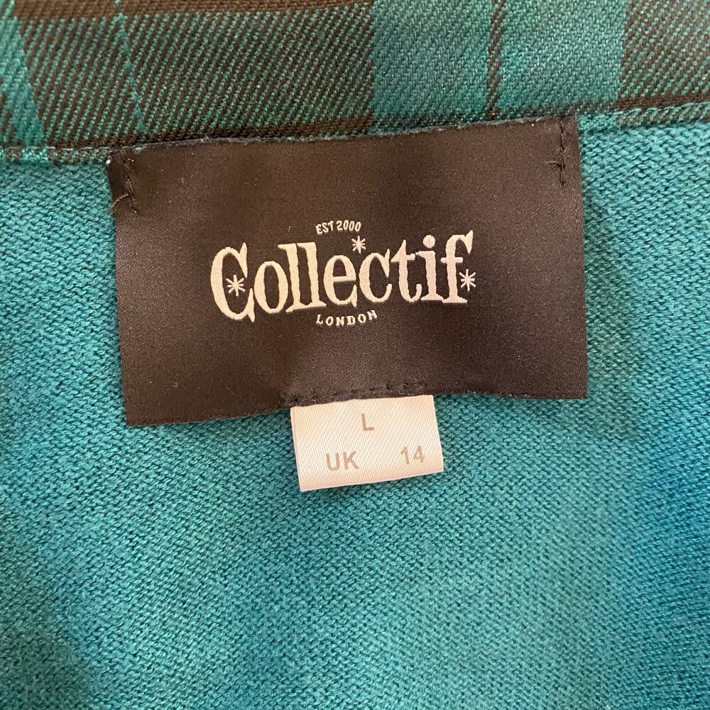 Collectif Cardigan Womens Sz Large UK 14 Retro Peter Pan Collar Plaid Academia - Picture 4 of 4